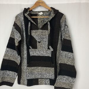 Mexican Aztec Hoodie Poncho Style Pullover Made in Mexico Size Large